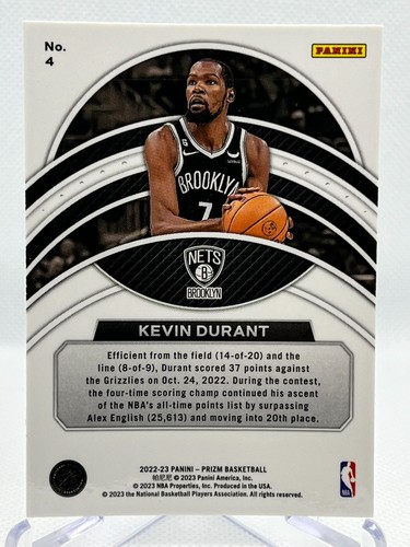 KEVIN DURANT 2022-23 Panini Prizm Basketball #4 DOMINANCE Insert - Picture 2 of 2