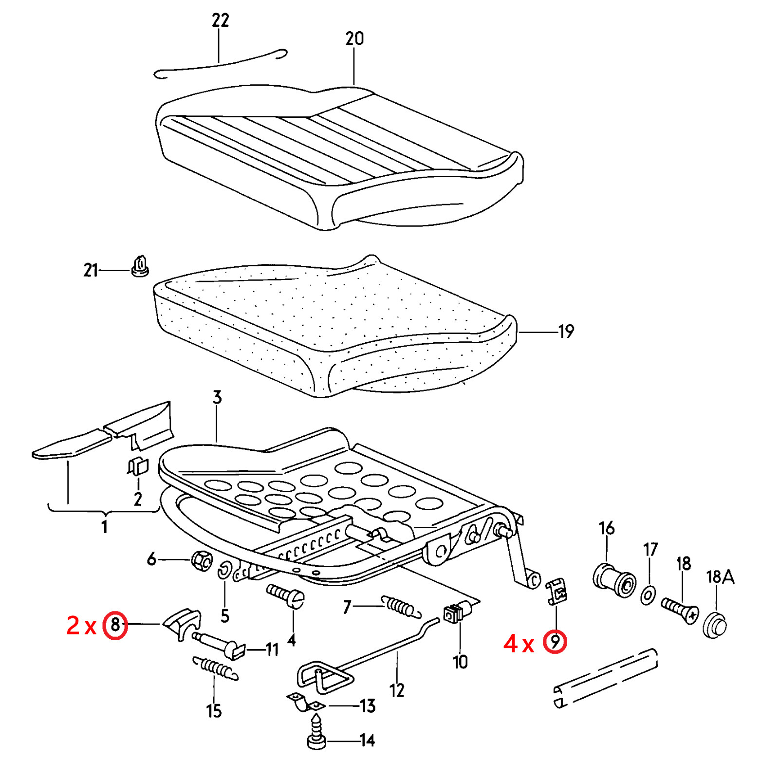 2Set Seat Rail Runner Slider Guide Clip Glide Piece For VW MK1 MK2 MK3