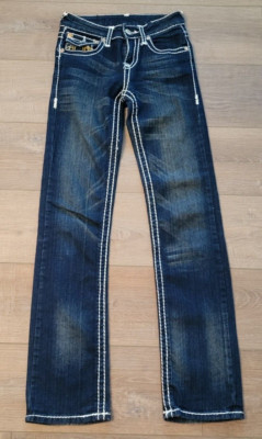 True Religion Joey Blue Jeans Womens Girls Pants size 25 Chain Stitch Boot Cut