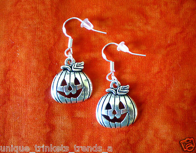 BUY 2 GET 1 FREE~CUTE SILVER PUMPKIN DANGLE EARRINGS~HALLOWEEN FALL AUTUMN GIFT 
