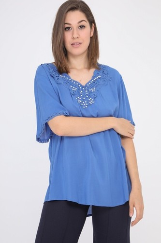 Maglia donna camicia blusa elegante taglie forti manica corta estiva blu L  XXXL | eBay