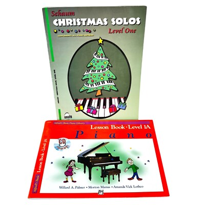 Lot 2 Alfreds Basic Lesson Book Level 1A w Audio CD + Schaums Christmas Solos L1