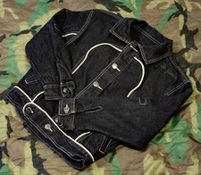 Fubu Jeans Long Sleeve Embroidered Logo Black Denim Trucker Jacket Size S (8-10)