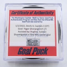 Gol anotado de la NHL Puck Yegor Sharangovich New Jersey Devils 2 de enero de 2022 vs CAPS