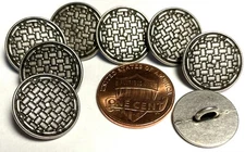 8 Antique Silver Tone Metal Black Accent Shank Buttons Almost 5/8" 15mm 12808