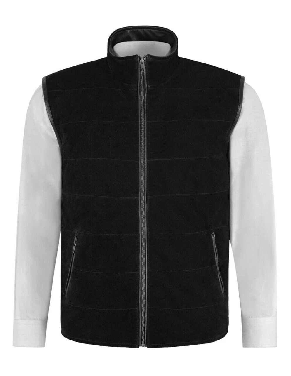 New Handmade Men's Black Suede Waistcoat Pure Sheepskin Gilet Style VestCoat