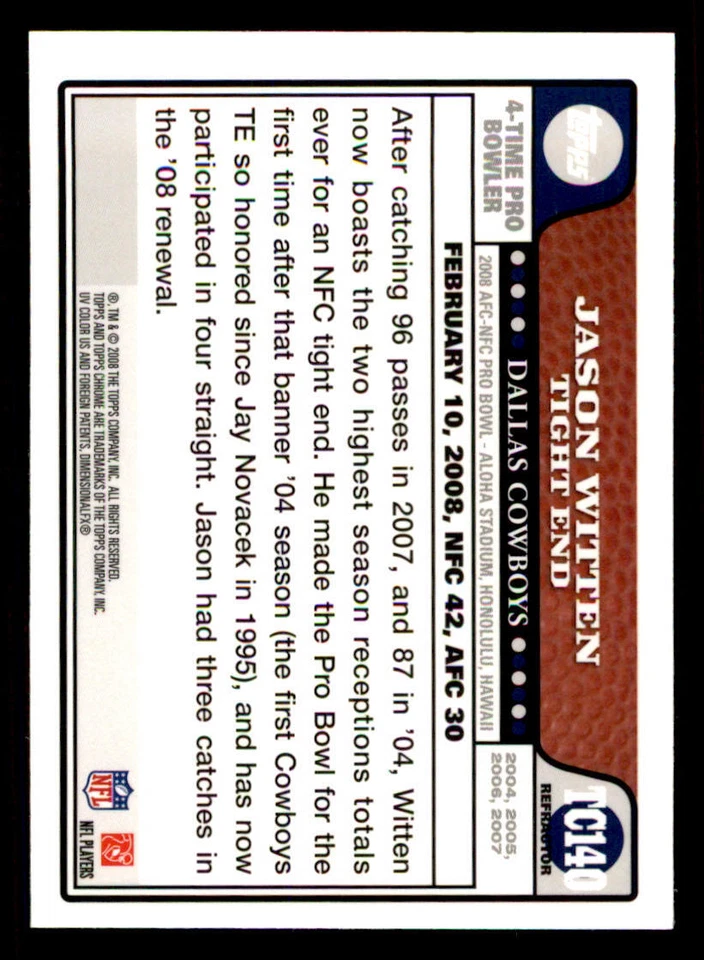 2008 Topps Chrome Refractors #TC140 Jason Witten AP - Image 2 of 2