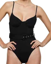 $195 Jonathan SIMKHAI Black Noa Underwire One Piece Swimsuit Large yse0823