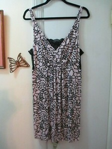 Alfani-Peach-Floral-w-Black-Lace-Adjustable-Straps-Stretchy-Knit-Gown-Size-1X