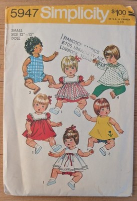Simplicity 5947 Vintage Wardrobe For Baby Doll 15'' - 17'' Uncut