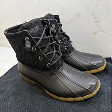 Sperry Womens Syren Gulf Black Animal Print Duck Boots Weatherproof Boots Size 6