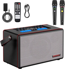 Karaoke Machine with Two Wireless Microphones, Portable Bluetooth Speaker-New  