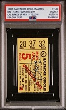 1982 CAL RIPKEN JR HR #1 TICKET STUB 4/5/1982 OPENING DAY ORIOLES PSA 2 AUTO 10