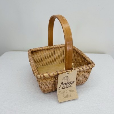 Vtg Nantucket Style Napkin Basket Handcrafted Woven Wicker Wood Bottom NEW w TAG
