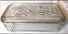 Vintage Federal Glass ribbed refrigerator dish with a fruit-embossed lid.