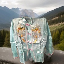 Vintage 50's Adult Japanese Silk Pajamas with Top,Pants, Slippers, Box Set