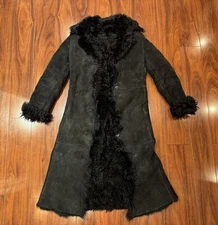 Vintage Brooks Brothers Shearling Long Coat Womens XS Black 