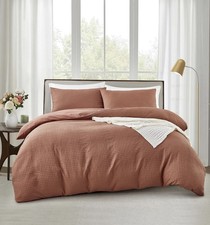 Waffle Duvet Cover Set Microfibre with Zipper Closure+Pillowcase - Orange Single