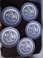 5 Royal Wessex Collection  Blue & White Willow Tree Pattern Plate 10", Swirl Rim