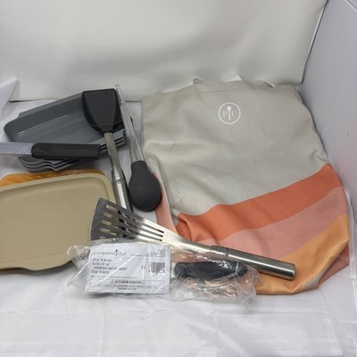 Pampered Chef Kitchen Tool Set Stoneware Pan Spatula Zester Baster Tote 10+ Pc