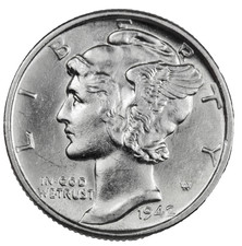 1942 S Mercury Dime AU/BU Features Bright White Gem 90% Silver 10c Coin