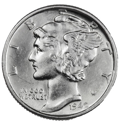 1942 P Mercury Dime BU Brilliant Uncirculated 90% Silver 10c Full Bands Coin