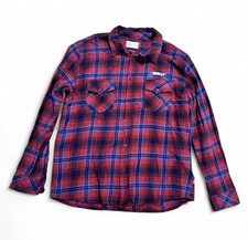 Hurley Flannel Shirt Plaid Long Sleeve Button Up Casual Red Blue XL