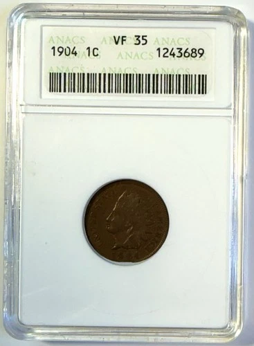 1904 Indian Head Cent Penny ANACS VF35 Old Soapbox Holder