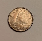 Canada 1959 10 cents silver dime, ship Elizabeth II Bluenose two masted schooner