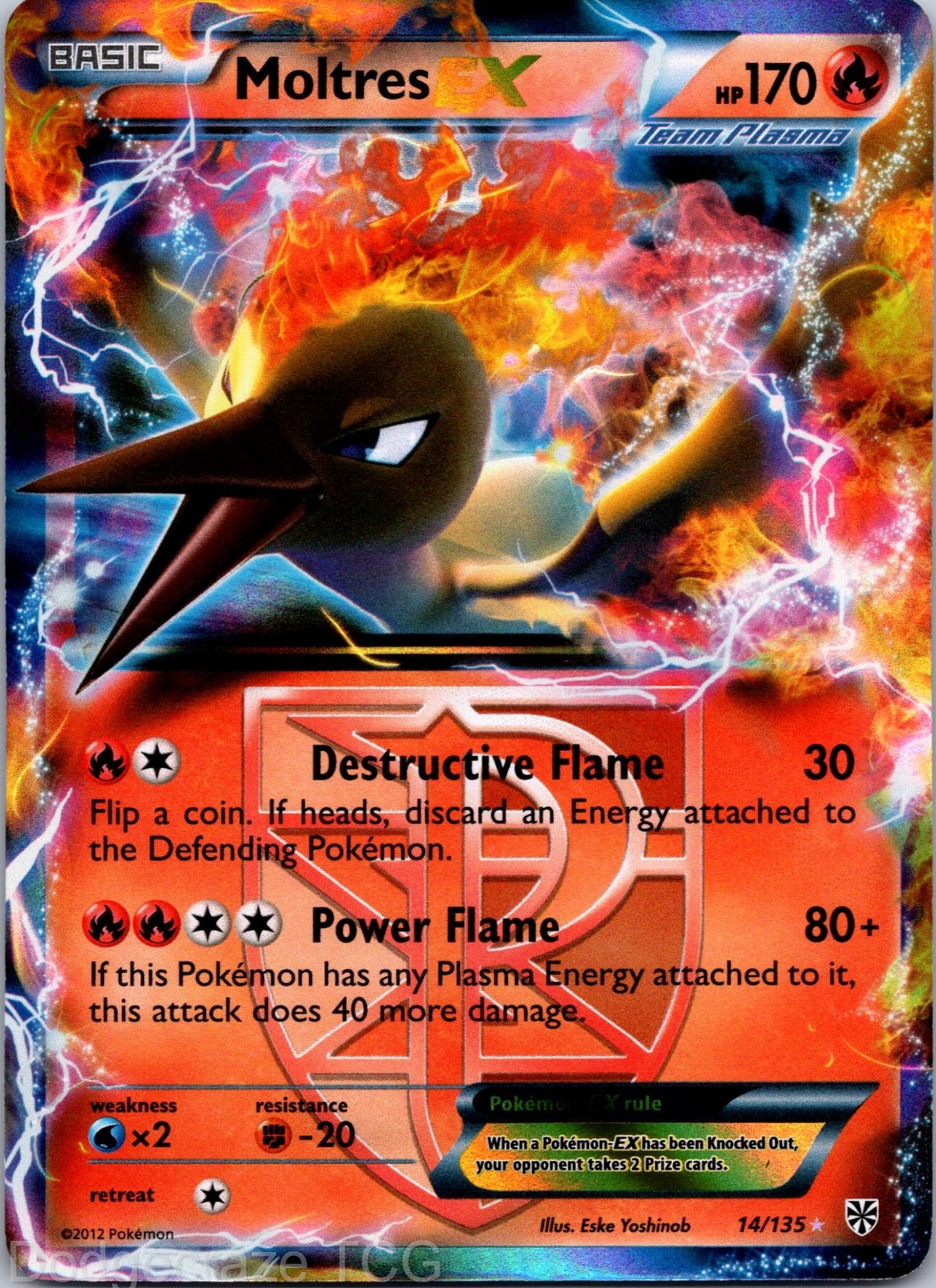 Moltres EX 14/135 Holo Rare EX Plasma Storm Pokemon NM