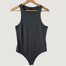 Express Bodysuit Womens Medium Gray Excellent High Neck Sleeveless Stretch Snap
