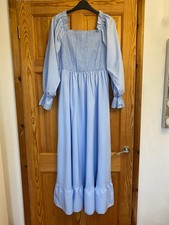 Shein Size XL UK 14 Baby Blue Shirred Long Sleeve Maxi Dress