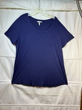 Soma Women's Cool Nights Short Sleeve Pajama Top Navy Blue Nightfall Navy Sz XL