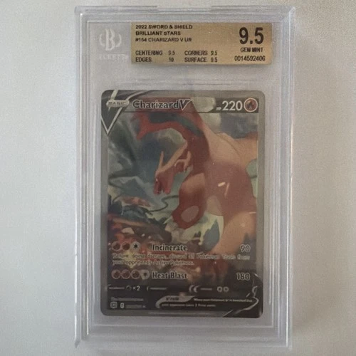 CHARIZARD V 2022 SWORD & SHIELD BRILLIANT STARS ALT ART #154 BGS 9.5 TRUE GEM ++