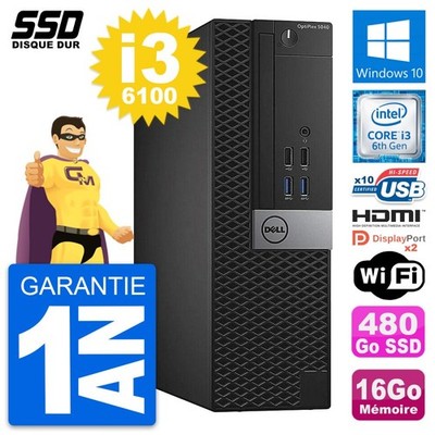 PC Dell Optiplex 5040 SFF Intel i3-6100 RAM 16Go SSD 480Go HDMI Windows 10 Wifi