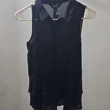 Simply Vera Vera Wang Women's Black Ruffle Collared Sleeveless Tunic Blouse XS