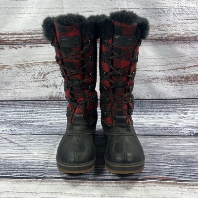 LL Bean Rangeley Buffalo Plaid Red Black Winter Boots 