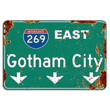 Gotham City Highway Sign Rustic Aluminum 12x18 Metal Decorative Plaque