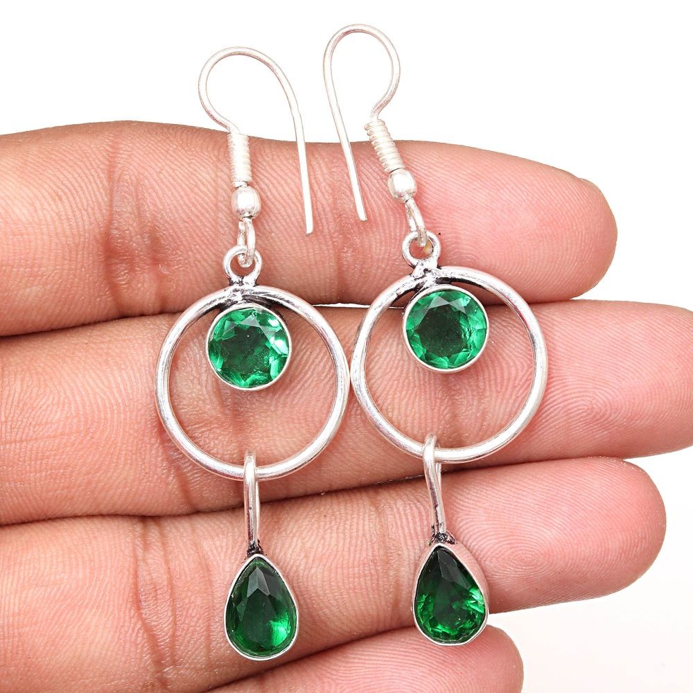 Handmade Emerald Quartz Gemstone Earrings in Sterling Silver