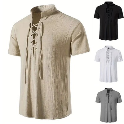 Men Retro Pirate Shirt Lightweight Cotton Linen Vintage Casual Fashion Home Gift
