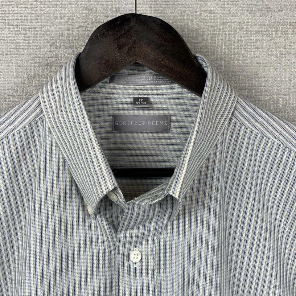 GEOFFREY BEENE Button Down Dress Shirt Men's 17 - 32/33 Gray Striped Corp Church - Image 4 of 4