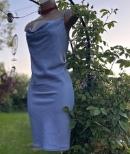 Urban Outfitters Stretch Blue Satin Strappy Slip Dress L