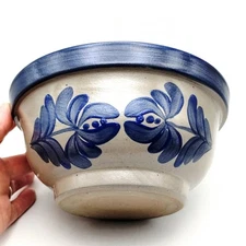 VTG Beaumont Brothers Pottery Bowl BBP Salt Glaze Crock Blue Mixing Nesting 7.25