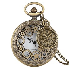 Antique Hollow Gear FOB Quartz Analog Pocket Watch for Men Pendant Charm Gift