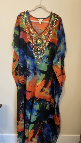 Lucky & Coco Kaftan Cover Up Womens Lge Embellished Gemstone Beaded Dress - Picture 10 of 12