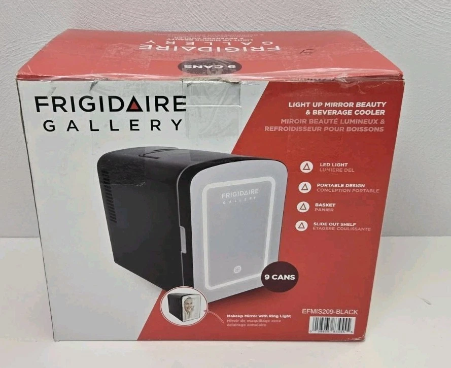 Frigidaire Gallery Makeup Mirror Beverage Cooler 9 Can Ring Light Black EFMIS209