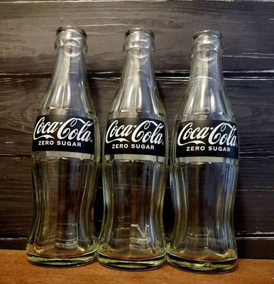 Coca-Cola Zero Sugar Glass Bottles Set of 3 Empty Display Collectible Used