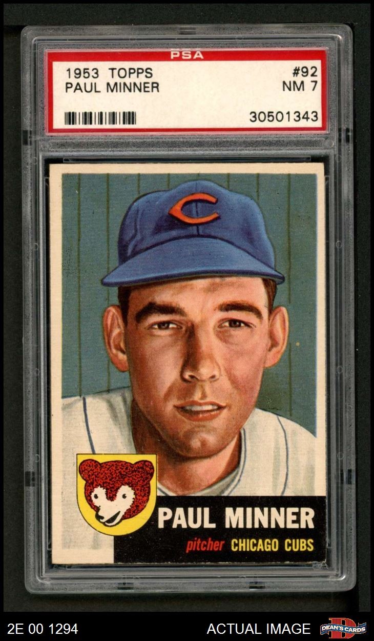 1953 Topps #92 Paul Minner Cubs DOUBLE-PRINT PSA 7 - NM