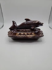 Vintage Mid-Century Florida Dolphin Dripware Souvenir Ashtray. By Carrib. Japan.
