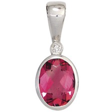 Anhänger mit Turmalin rosa oval & Diamant Brillant 585 Gold Weißgold, Damen